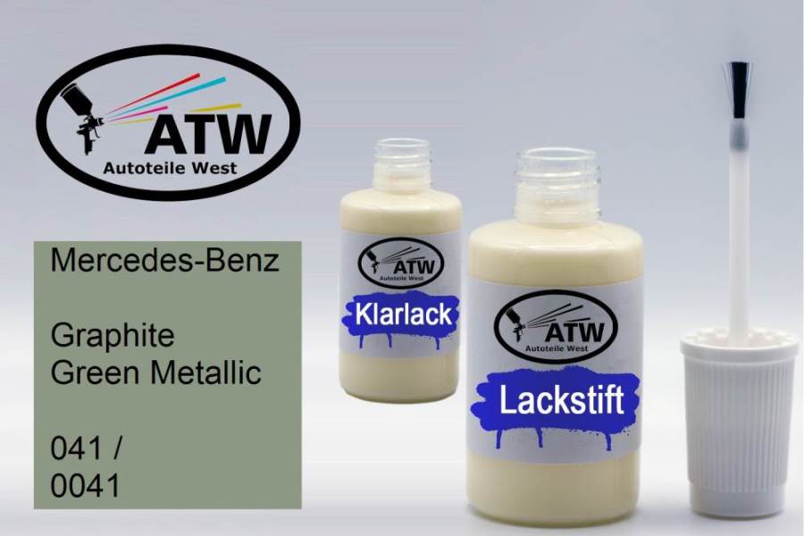 Mercedes-Benz, Graphite Green Metallic, 041 / 0041: 20ml Lackstift + 20ml Klarlack - Set, von ATW Autoteile West.